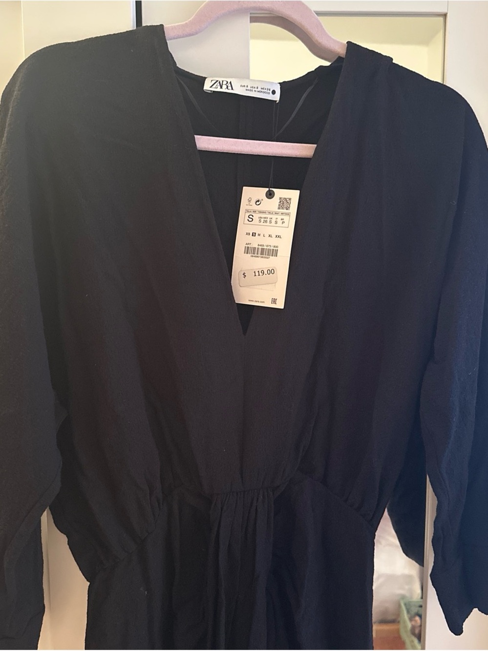 Zara black gathered midi dress size S - Picture 2 of 6